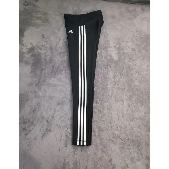 Adidas Sz XS Women's Climalite 3-Stripe Full Length Tights Black White Ca16 - Picture 8 of 9